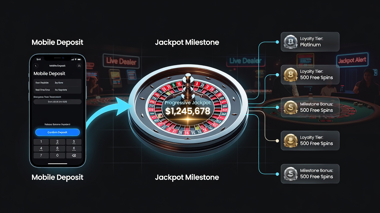 Illustration von Loyalty-Stufen und mobilen Einzahlungen in Roulette-Jackpot-Systemen